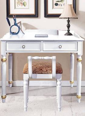 欧式奢轻现代实木脑桌小型卧室学习桌电QFG法式化妆桌书梳妆台美