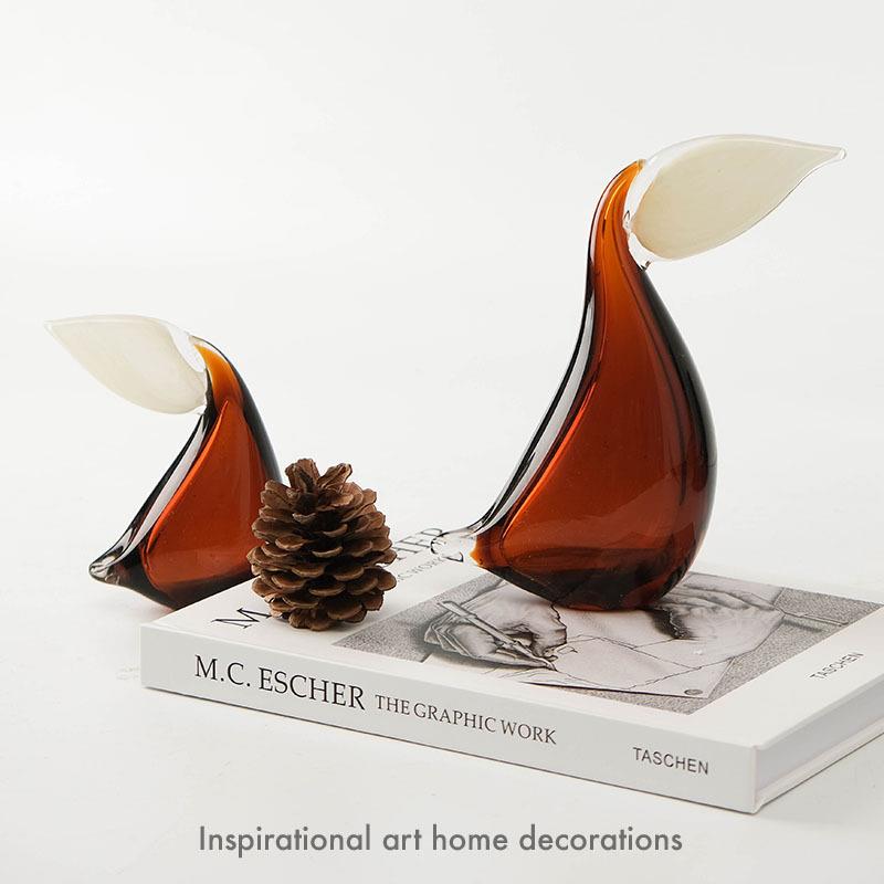 现鸟代简约抽几象醍醐大嘴茶书玻NYL璃工艺品桌面装饰摆柜件软装