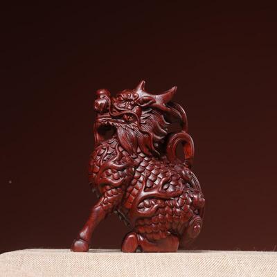 紫艺铭仙苑檀麒瑞麟檀新款兽把件摆绿件木雕汽车中手控饰品