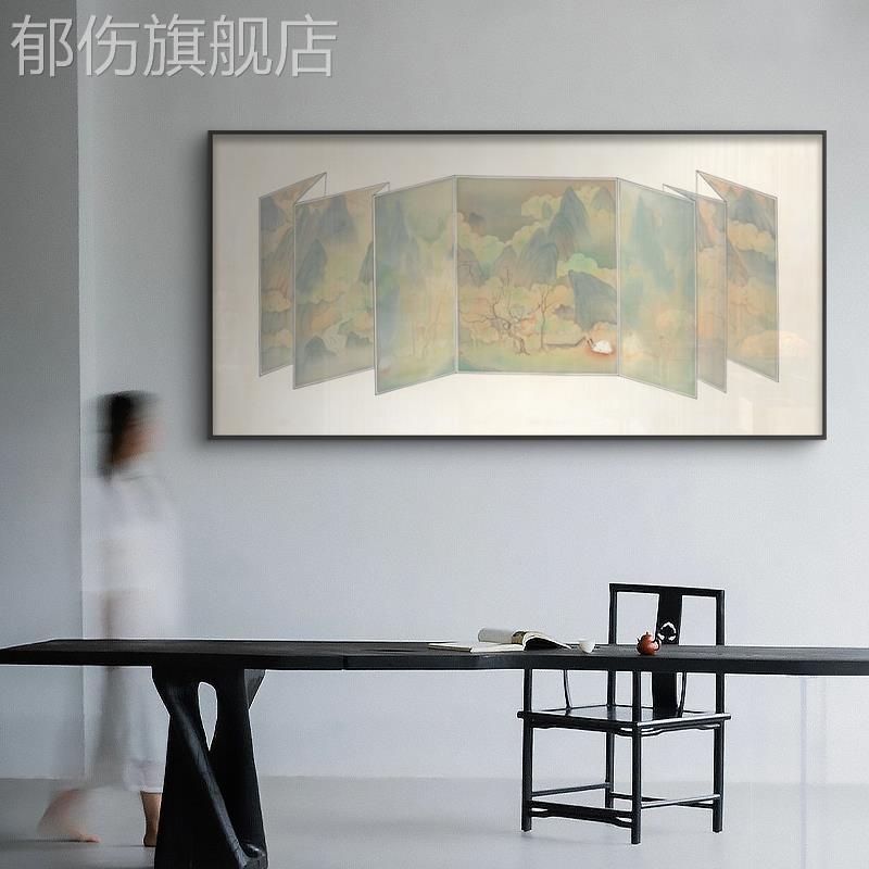 新中式禅意装饰画客厅沙发背景墙卧室床头书房茶室山水鹿招财挂画图片