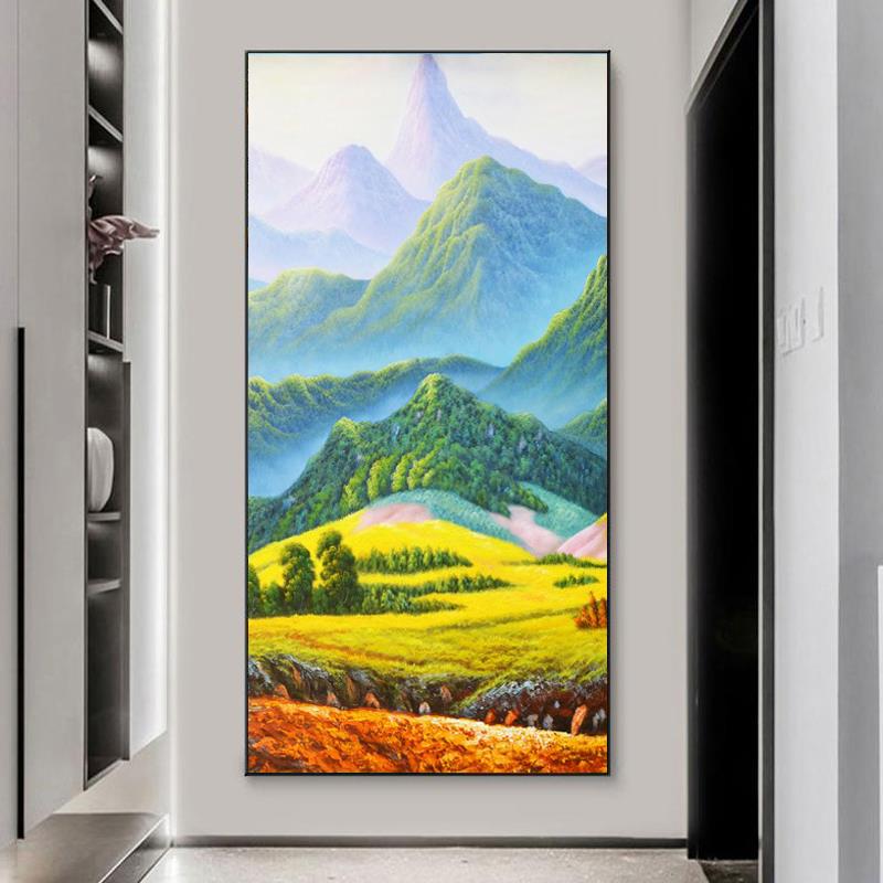 巨人山挂画画有山无水靠山图走廊尽头过道西墙青山聚宝盆玄关装饰