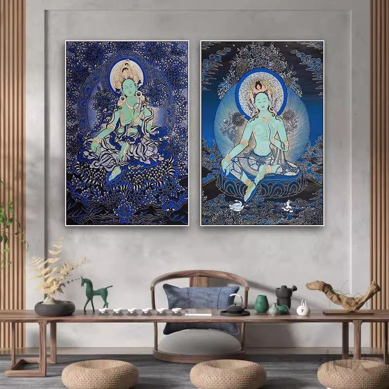 新款唐卡绿度母藏式西藏观音释迦牟尼佛佛像文殊普萨画划像挂画划