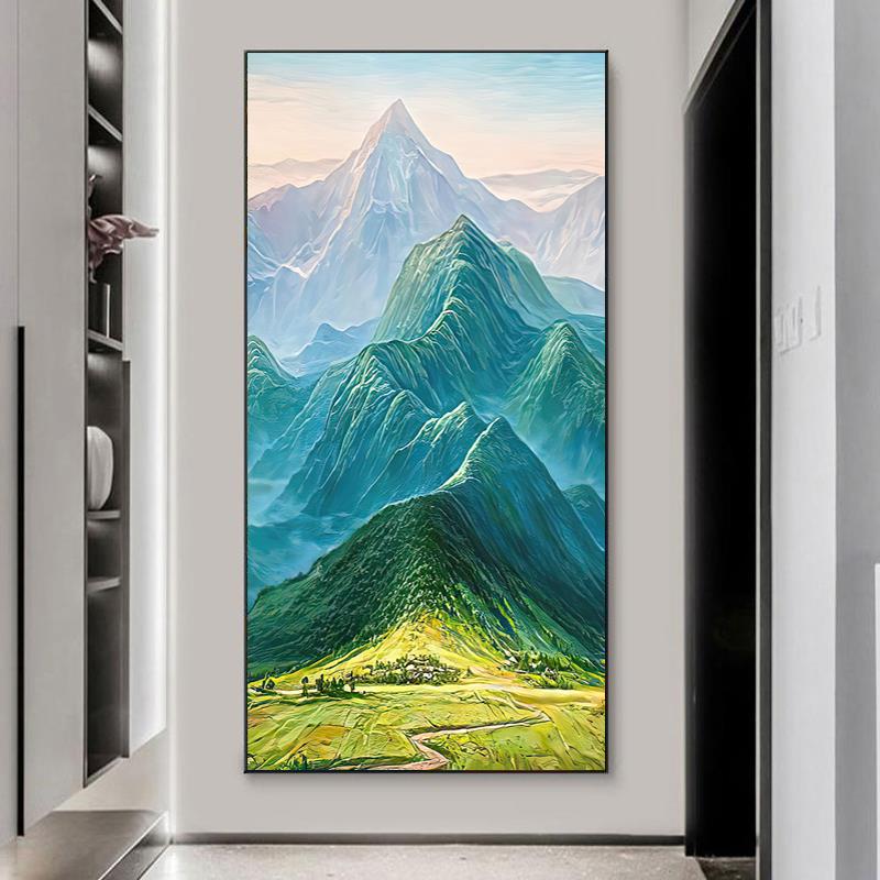 巨人山挂画有山无水靠山图走廊尽头过道西墙青山聚宝盆玄关装饰画