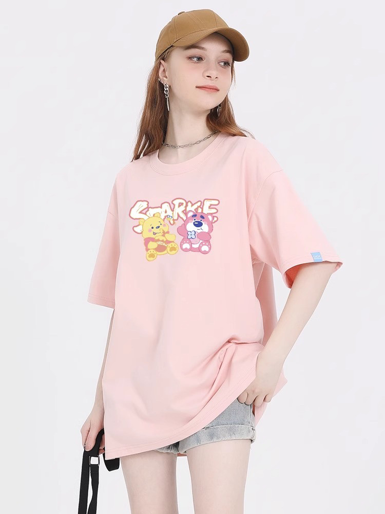 草莓熊t恤女短袖脏粉色卡通印花上衣高级小众设计感舒适百搭ins