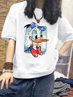 T恤女宽松显瘦半袖 纯棉卡通唐老鸭印花短袖 上衣ins潮 夏季 2025新款