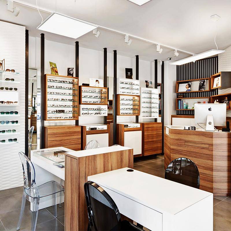 整店装修设计眼镜展示柜商用木质烤漆眼镜陈列柜多层墨镜玻璃展柜