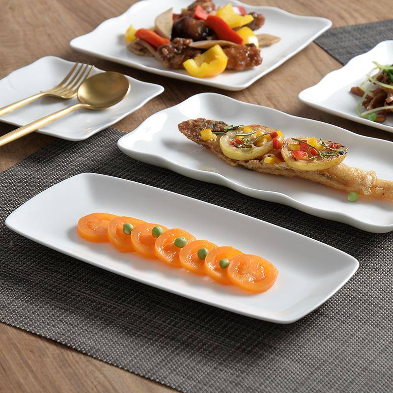 谋生10寸白色条盘子长方盘734子家用陶形瓷餐具方盘早长小餐盘家