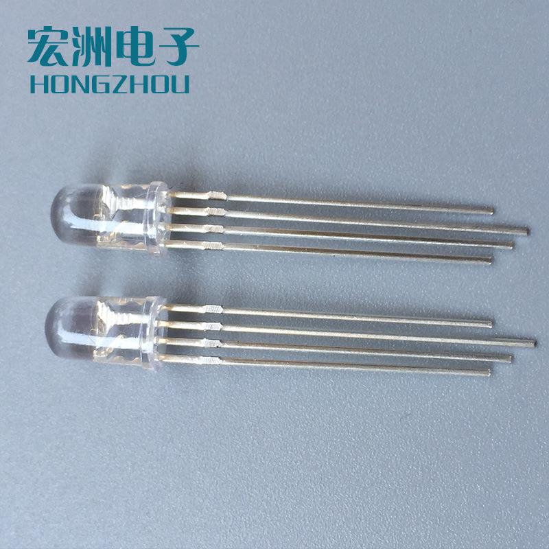F5四全5MM圆头R彩圆头有边阳LED灯珠发5共MMRGB脚三色光二极管