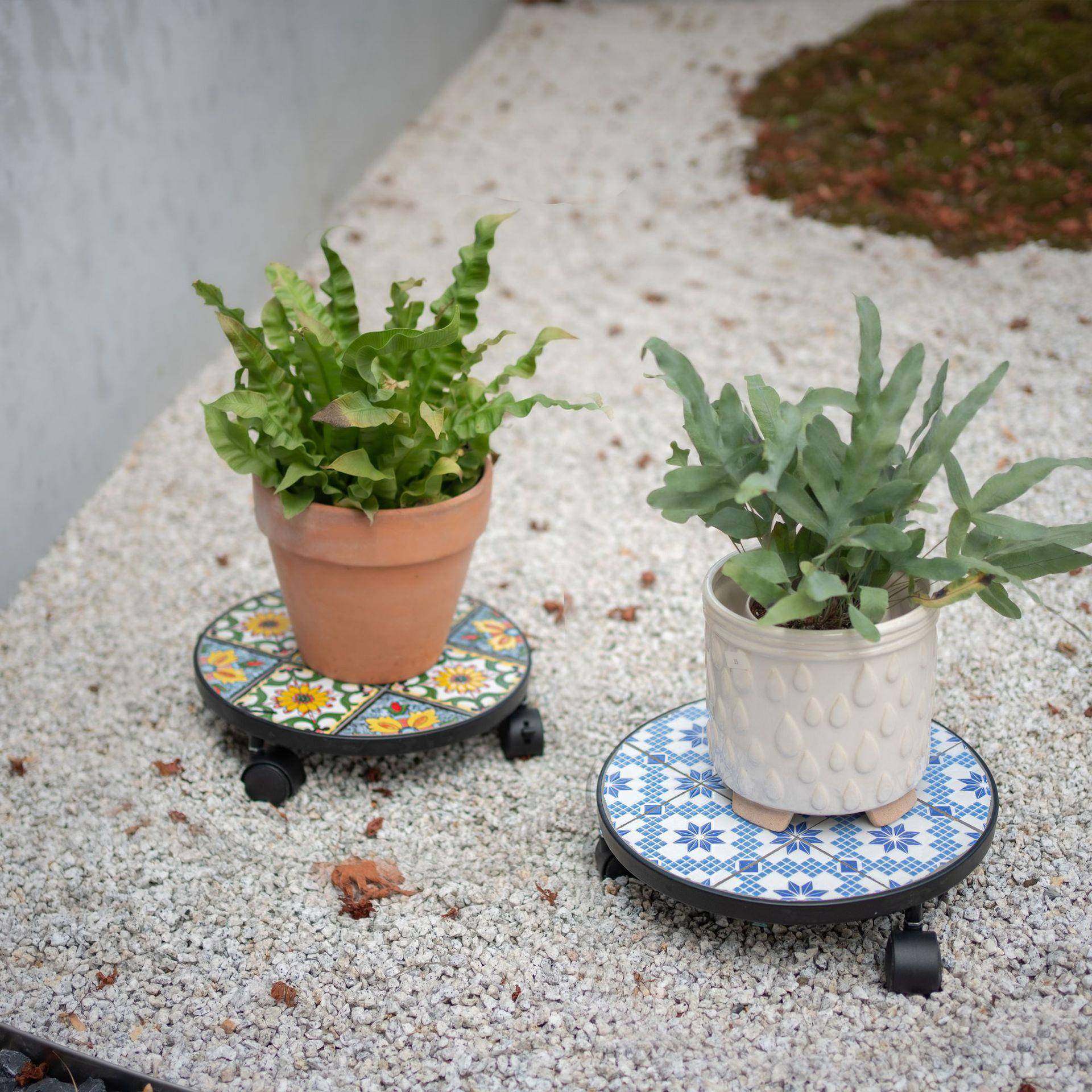 花现代简约意马赛克QNL朵花托花瓷花架动托盘带轮可移盆创栽接水