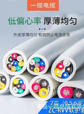 RVV软线国扁米形护套线室内7户外铜芯两芯标2MAA*0.5平方白色100/