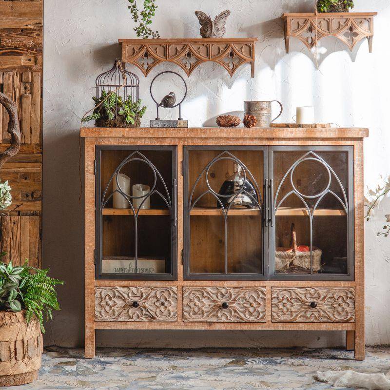 美式对入玄关柜正无品牌/柜门客厅家用靠墙玻璃酒柜复古实木餐户
