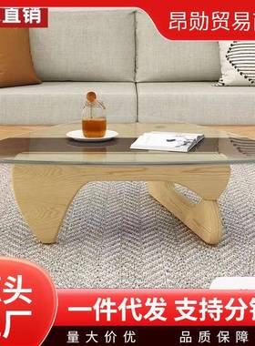 钢化玻璃小茶几户型客厅用实木极简茶家63755几现代简约形创意圆