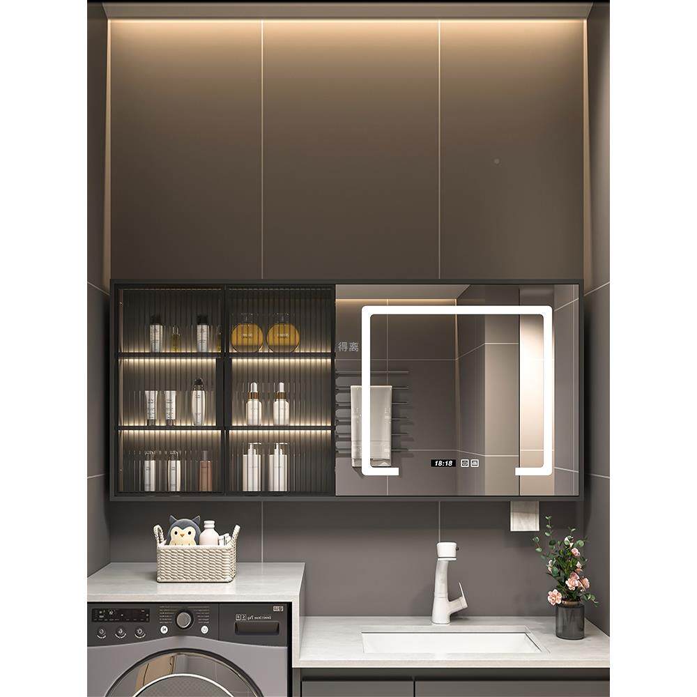 智OWL独浴室镜柜单挂墙式带灯除雾卫生间梳妆镜子带物置架收能纳