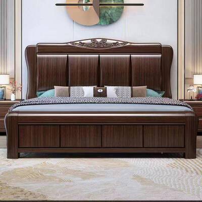 紫金檀木新中物式.全实FOT木床1.8米人床主卧15现代简双约轻奢储