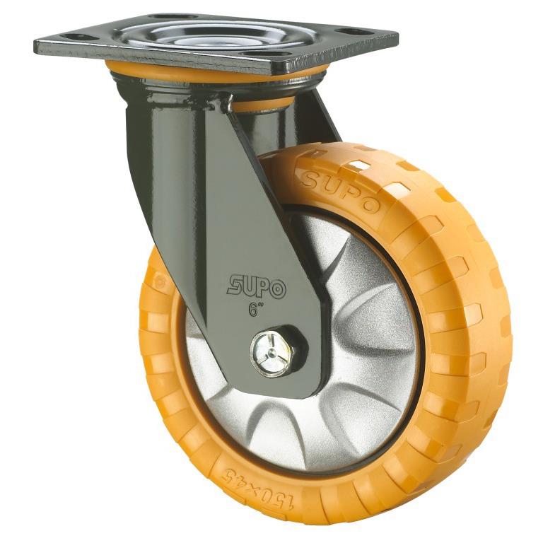 SUPO向荣8寸防滑承重型向橙色工PU聚氨业酯脚轮J07S-01-7J0S-01-2