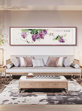 荔花鸟手绘沙国DHJ画新中式客厅饰画发背枝景壁画新款装卧室床头