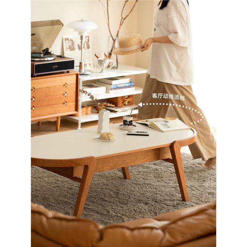 弦几/之字余茶几白色奶油FDU风实木椭圆形岩板茶黑胡桃小型客户厅