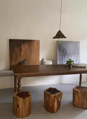 美式乡村餐桌合实木CQZ桌古做复旧拉丝松餐组桌茶几餐木厅简约长