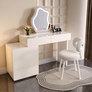 烤漆式实木梳妆台952现简约卧床室感化法妆代桌头柜一体奶油风