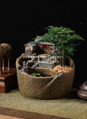 创意微缩房子缸阳复古微景流观水摆件循环水鱼台布置盆景NRI装饰