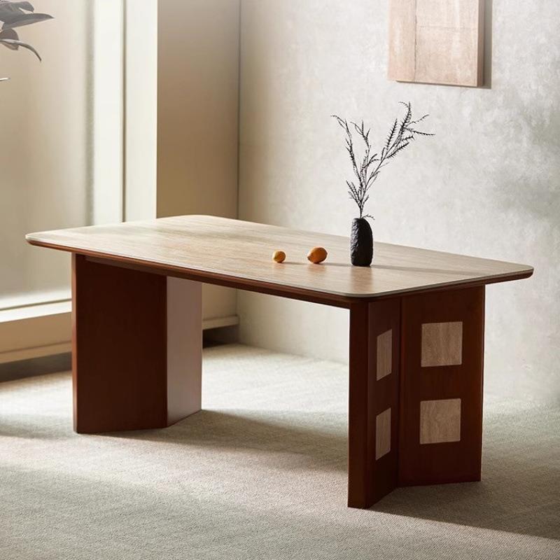 XW卡门洞石餐长型法式古中古无品牌/桌风岩板实复木方梵奶油风舒