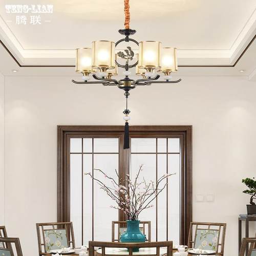新复款中式简约客JJP厅吊现灯代别墅大厅餐厅茶室全铜灯灯式楼大