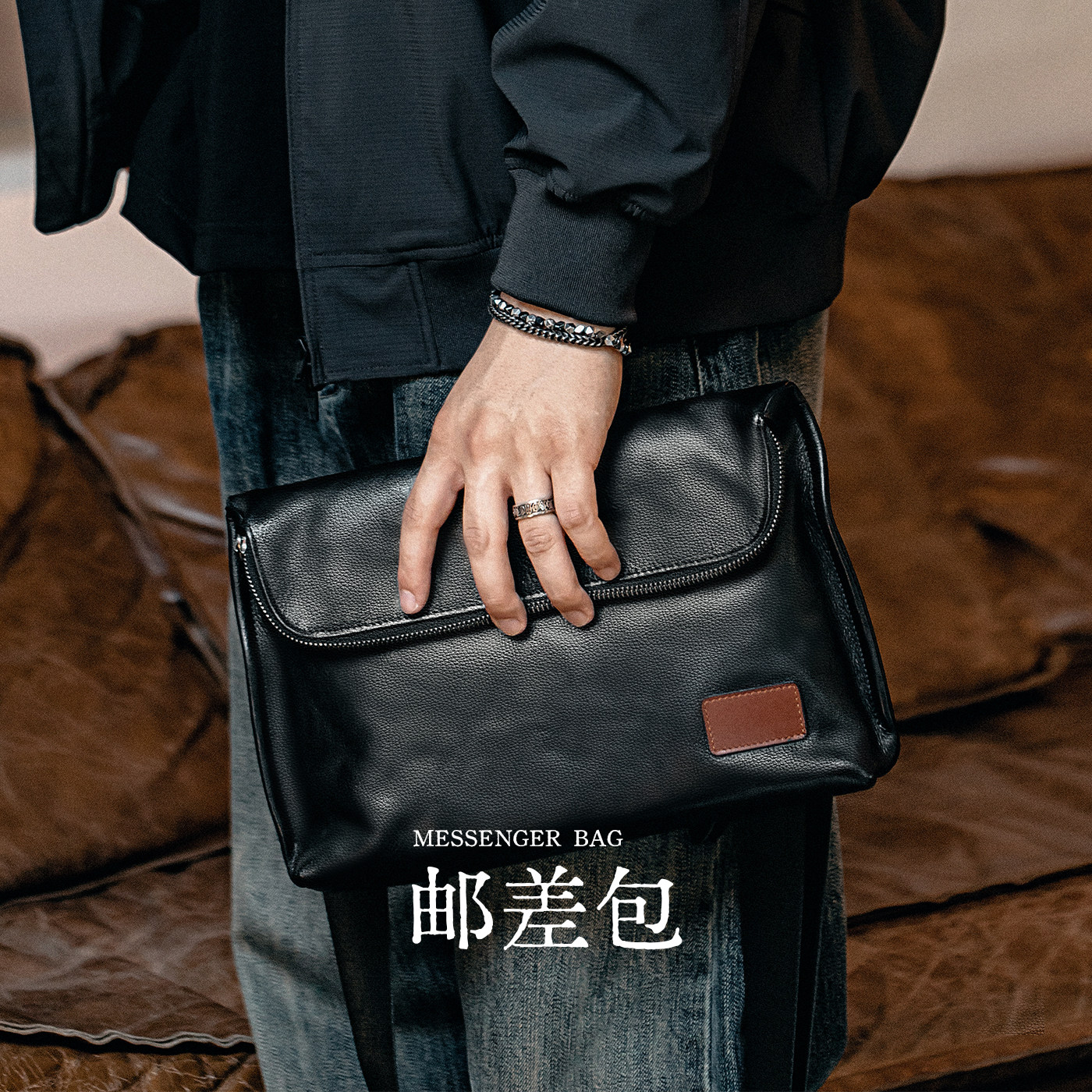 星宇纪真皮机车男士通勤斜挎包图片