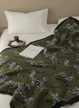 Uncle Bomb复古春秋空调盖毯中古绿色斑马针织休闲沙发装饰毯轻奢