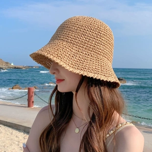 女夏沙灘小檐簡約防曬遮陽帽子出游度假編織海邊漁夫帽 草帽網紅款