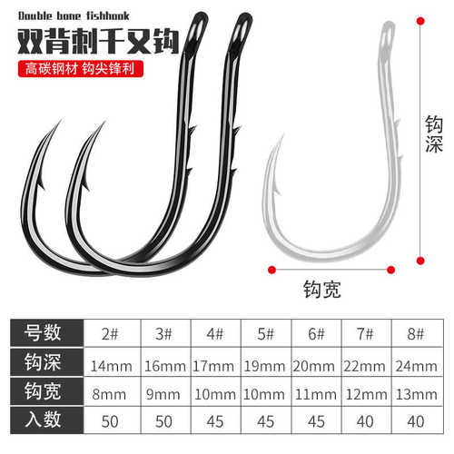 凯思双背刺管付千又鱼钩新品大包装实惠装矶钓海钓千又钩大物钩