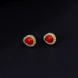 【大章鱼专属】红珊瑚耳饰气质沙丁水滴耳钉6x8mm（多样性发货）