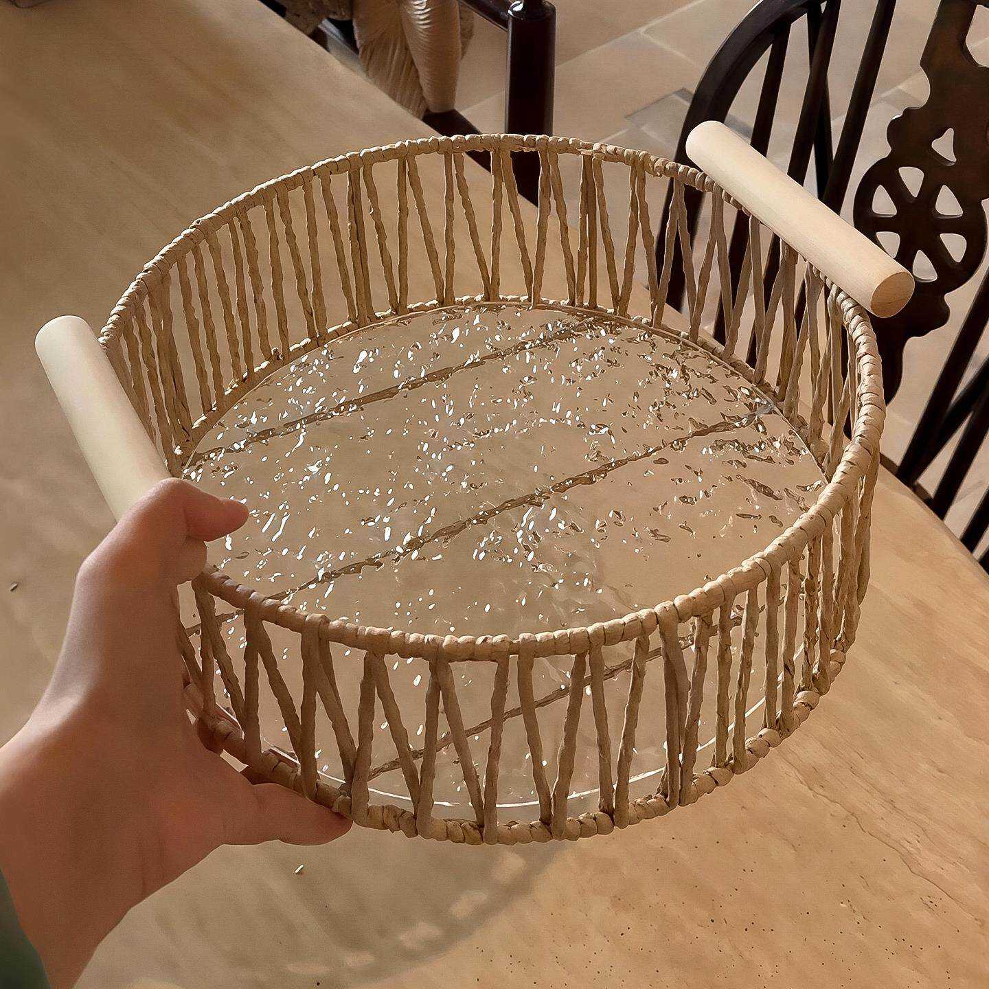 藤编收纳篮桌面篮子杂物化妆品
