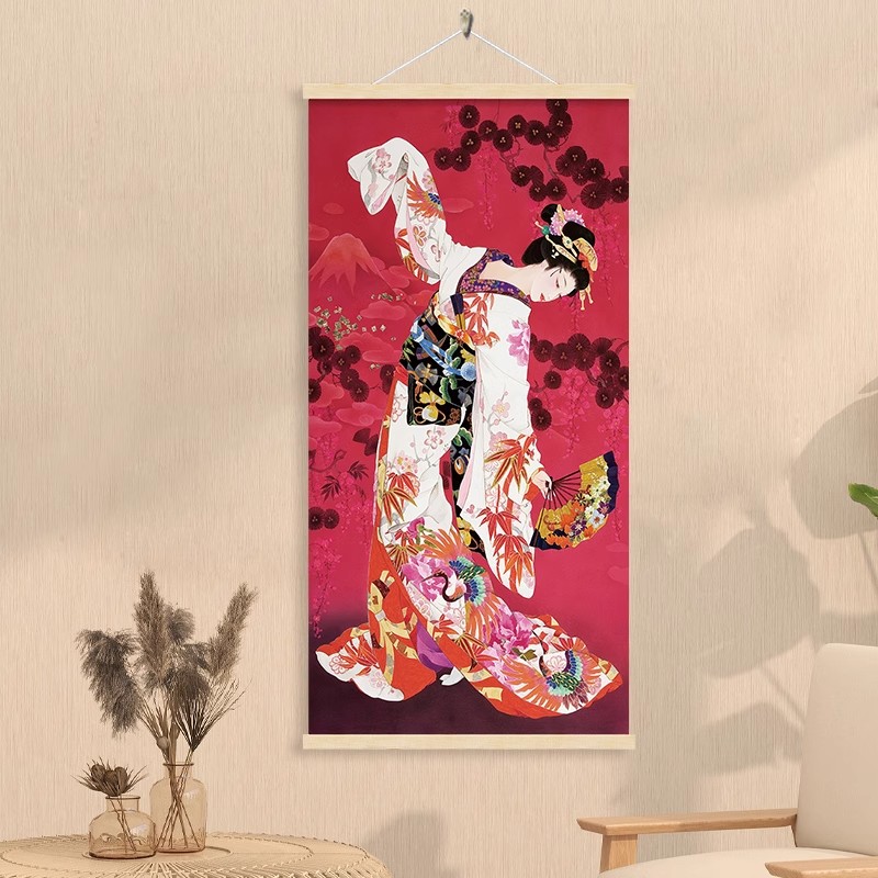 日式仕女图装饰画和风日料店挂画布艺日本居酒屋餐厅寿司店挂布画