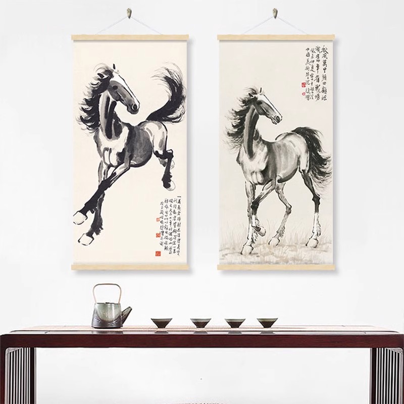 徐悲鸿奔马图挂画马到成功入户玄关画布艺装饰画客厅办公室壁画图片