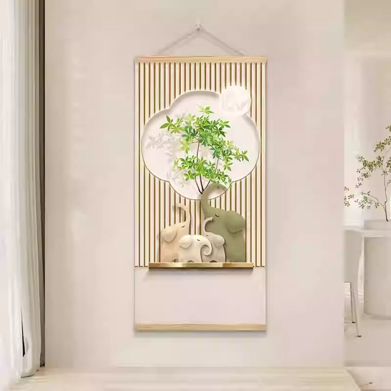 吉祥如意入户玄关装饰画轻奢现代走廊尽头挂画大象壁画卷轴挂布
