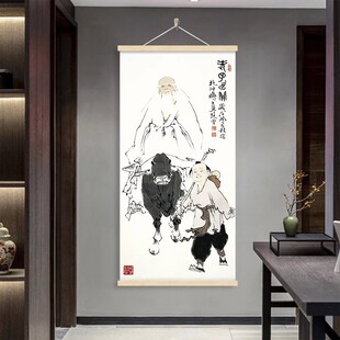 老子出关图挂画禅意水墨国画新中式客厅装饰画书房茶室壁画挂布画