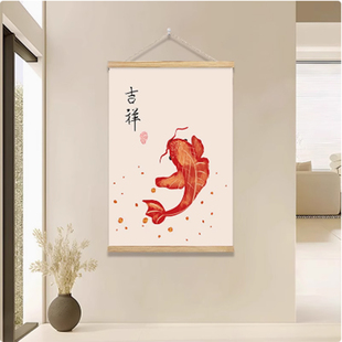 新中式国风餐厅装饰画电表箱布艺挂画客厅饭厅配电箱遮挡挂布画