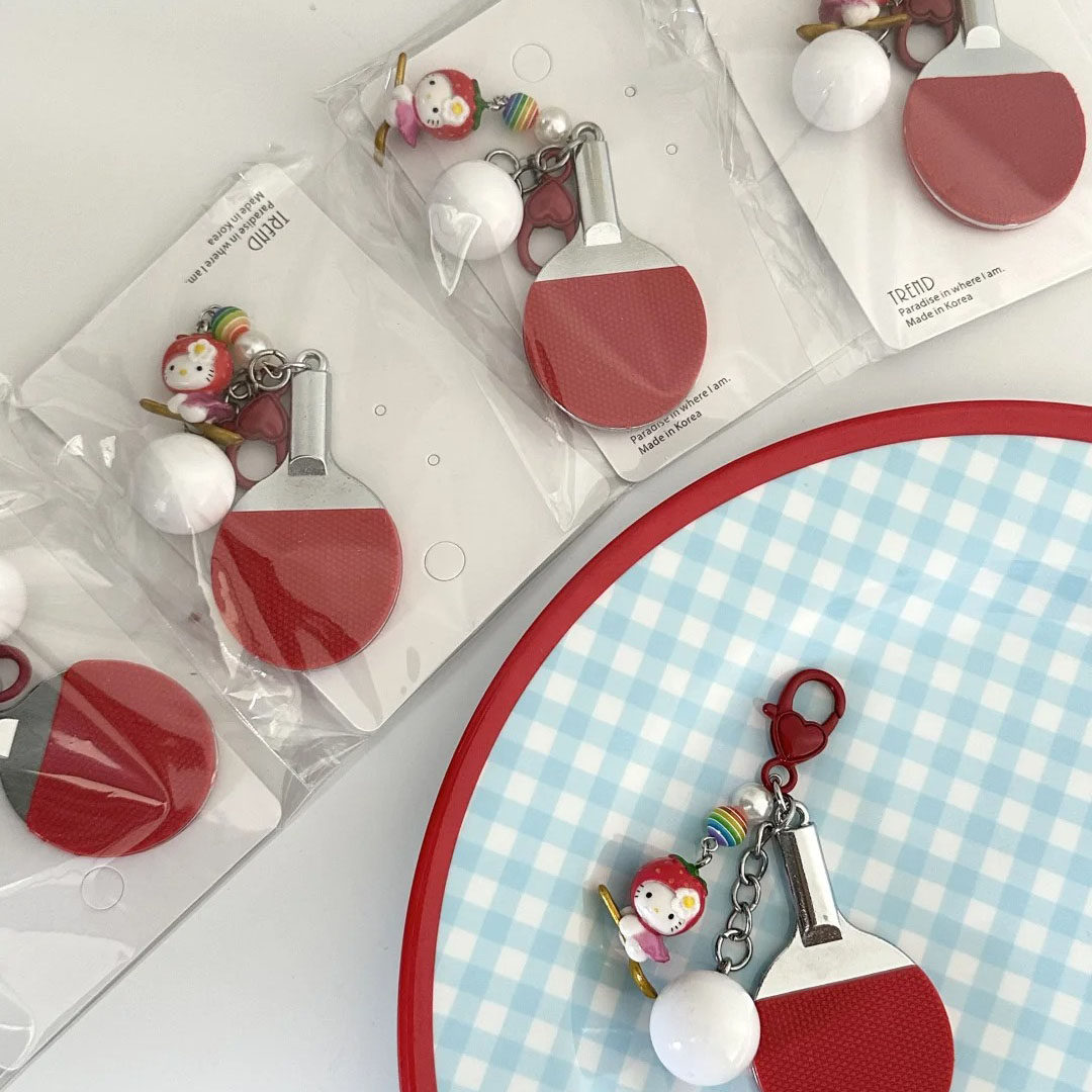 ins创意卡通运动会球拍系列钥匙扣 棒球羽毛球乒乓球情侣包挂件