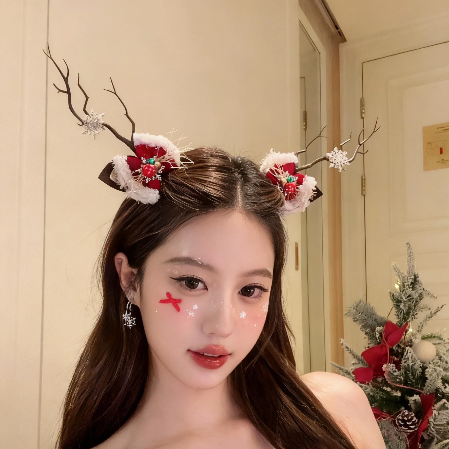 圣诞节头饰发光鹿角羽毛发箍女圣诞装饰拍照道具小鹿头箍发卡发饰