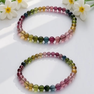 时尚 精品天然巴西老矿纯净体色标级彩虹糖果碧玺情侣手链幸运礼物