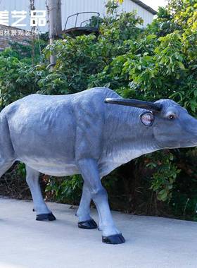 仿真雕水牛摆件地牛塑SN0002耕农耕文化饰户外园林景观玻璃装钢动