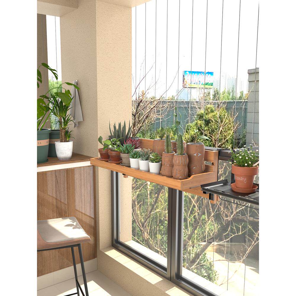 阳台花架悬挂护栏花架子实木栏杆置物架挂式花盆架多肉植物展示架