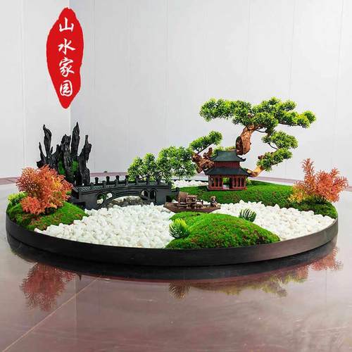 酒店大圆桌转盘中间摆花饭店餐桌装饰彷真绿植假花草高端轻奢摆件