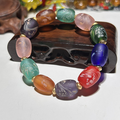 老琉璃珠子手串椭形凤尾多宝手链文玩佛珠念珠寺庙景区礼物手串