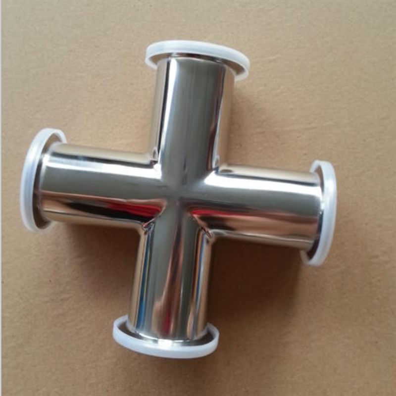 304卫生级快装四通不锈钢镜面卡箍式快开十字接头卡盘等径四通管