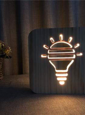 跨境灯泡造型台灯 定 3D木质夜灯 创意礼品灯FS-T1903W
