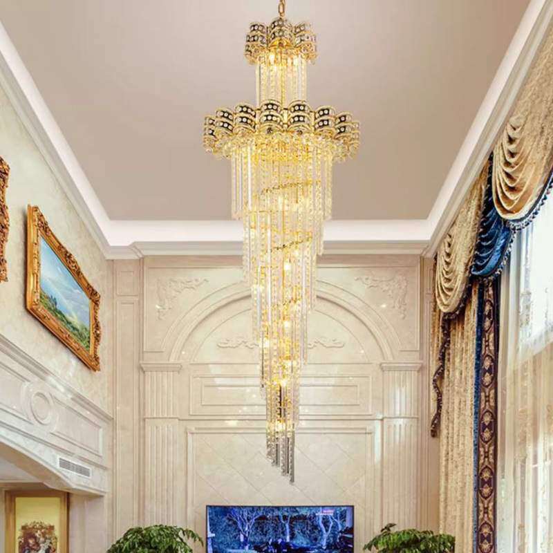 豪华别墅客厅楼梯长吊灯复式楼水晶大吊灯轻奢后现代楼中楼大厅灯