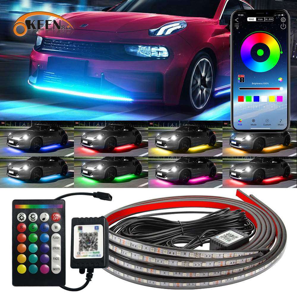 OKEEN汽车七彩声控底盘灯 改装APP款RGB一拖四LED灯条车底氛围灯