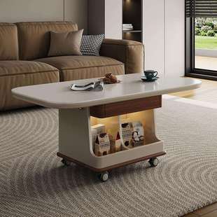 可移动升降茶几小户型客厅家用岩板推车沙发边几轻奢高级茶桌 新款