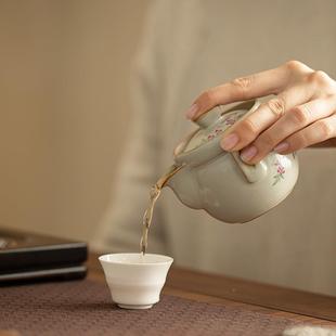 国风粉彩汝窑桃花茶宝壶陶茶瓷具手A12037抓壶瓶防烫手壶茶大容量